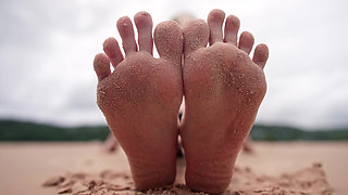 Worship My Feet on Public Beach and Get My Permission to Cum