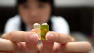 Asian schoolgirl's first gummy bear creampie