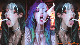 Anime characters get their faces thoroughly covered in cum.