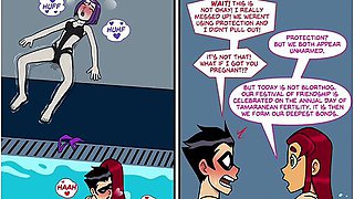 Nico Robin And Car Toon In Teen Titans - Emotional Illness Pt.1 - Robin Fucks Starfire In The Pool While Raven Watches