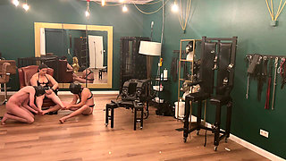 Hot Fetish Session with Dominant Babes and Submissive Stud