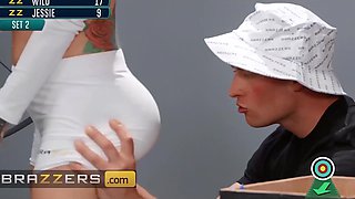 Big titted Sarah fucks her competitor in front of the judge