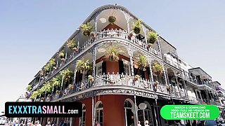 Petite sweetheart Freya Von Doom gaggs & rails Big Black Cock to feast mardi gras - exxxtra small