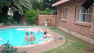 Horny Babe Gets Two Cocks by the Pool - Blowjob & Doggy