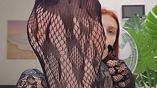 Foot Worship in Sheer Black Fishnet Bodysuit - Perfect Nylon Feet