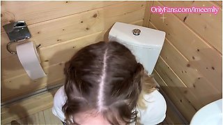 Schoolgirl With Glasses Hid In The Toilet To Learn How To Suck And Taste Cum For The First Time