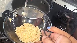 Piss Slave Swallows Noodles - Latina Stepdaughter Fed by Older Stepdad