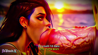 (4K) AI 3D Animated Porn - Latina Baddie Worships Big White Cock (Interracial ASMR) - AI Visuals X