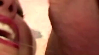 Stripping Fills the Blonde with an Urge to Have a Blowbang and to Swallow Loads