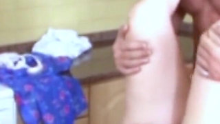 Stepson seduces stepgranny in the kitchen and fucks her