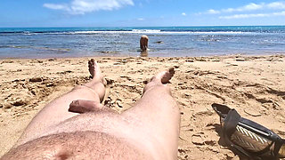 Stepsister Gives Nude Blowjob to Stepfather on a Public Beach