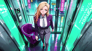 Blonde Boss in Purple Suit! Office Train Private Moments. She's Multitasking with Files While Secretly Adjusting Her Skirt...