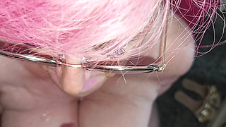 Busty Granny with Pink Hair Fingers to Explosive Orgasm