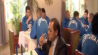 Blindfolded Babe Awaits Soccer Team's Throbbing Cocks