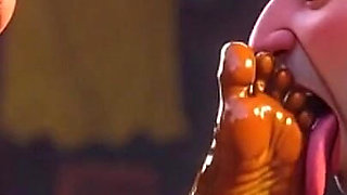 Submissive Slave Licking Wrinkled Feet of Old Ladies