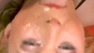 Blonde Bukkake Slut Gets Face Drenched in Cum