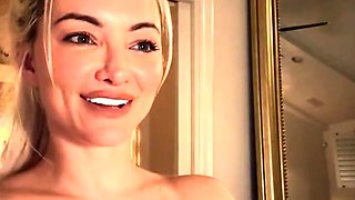 Big Boobed Blonde Masturbates With A Dildo In The Bathroom