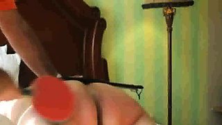 Lashing slut Mary's fat old ass with the belt