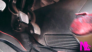 Revving, Driving and Pedal Pumping on the Way in Red Pumps