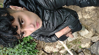 2 Times Walking with Cock Out of Jeans Near River to Piss Into River - Uncut Hairy Cock