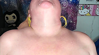 BBW Roommate Submits to Sloppy Rough Deepthroat Training 9 Inch Dildo