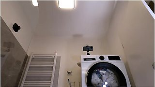 Hottest Redhead Real Milf Wife With The Shortest Skirt And Tan Color Fishnet Stockings In The Bathroom With Leon Lambert