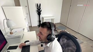 Blonde Slutty Wife Gets Fucked During Husbands Smart Working Call And Gets Creampie