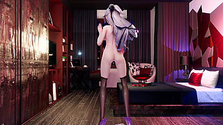 Big Duck - Number9 Keqing in a Cheongsam, Black Stockings, High Heels, Huge Breasts, Big Boobs, Big Butt, White Tiger