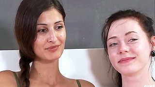Two brunette fledgling lesbians love deep frigging and