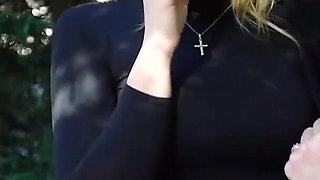 Hot Blonde Babe Smoking Two Black Cigarettes in Nature