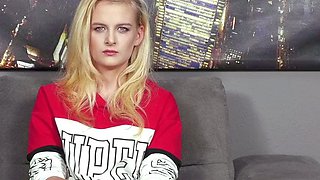 Sexy blonde chick solo masturbation with dildo