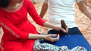 Petite Indian slut strokes cock then takes hard doggy