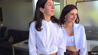 College Girls Katty West & Kate Rich Skip Study for Public Street Blowbang - Double Blowjob & Cum Swallow