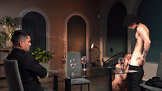 My boss ends up getting me into a delicious threesome with his wife after finishing a work meeting.