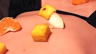 My Roommate's Sweet Craving: Fruit Served Over My Abs.