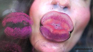 Melting Purple Metal Lips: Shiny Kisses & Messy Spit Play