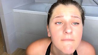 Water adventures with hot blowjob from a wet blonde in the