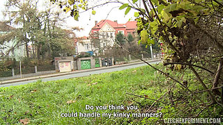 Czech Experiment 11: Horny Babe Rides an Older Man in the Bushes