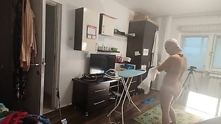 Sexy Brunette Doing Naked Chores Around the House