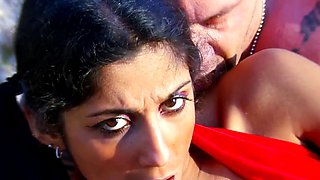 Red Dressed Latina Hard Sex And CIM On The Beach