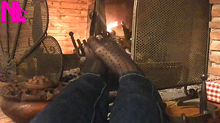 Warming up My Hosed Feet at the Fireplace