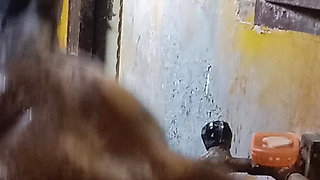 Tamil girl was taking bath in my aunt's bathroom and I secretly took a video