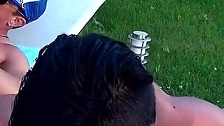 Outdoor DP Threesome Blonde Babes Wild Poolside Fuck