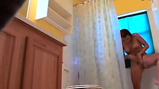 Stepdaughter 21 shaves pussy in shower (voyeur)