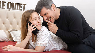 I'm Talking to My Boyfriend Cuckold on the Phone While His Stepfather Fucks Me Anal
