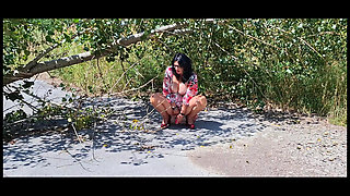 MILF slut got caught orgasming in the woods