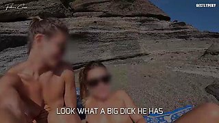 Two Fit Girls on Beach See My Big Uncut Cock - Outdoor Public Flashing with Big Booty Babes