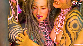 3 Inked Girls Wrecked by 2 Guys in Hardcore Orgy