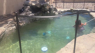 BBW Cleaning Her Pool