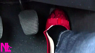 Pedal Pumping and Relaxing My Hosed Feet in Red Pattent Flats